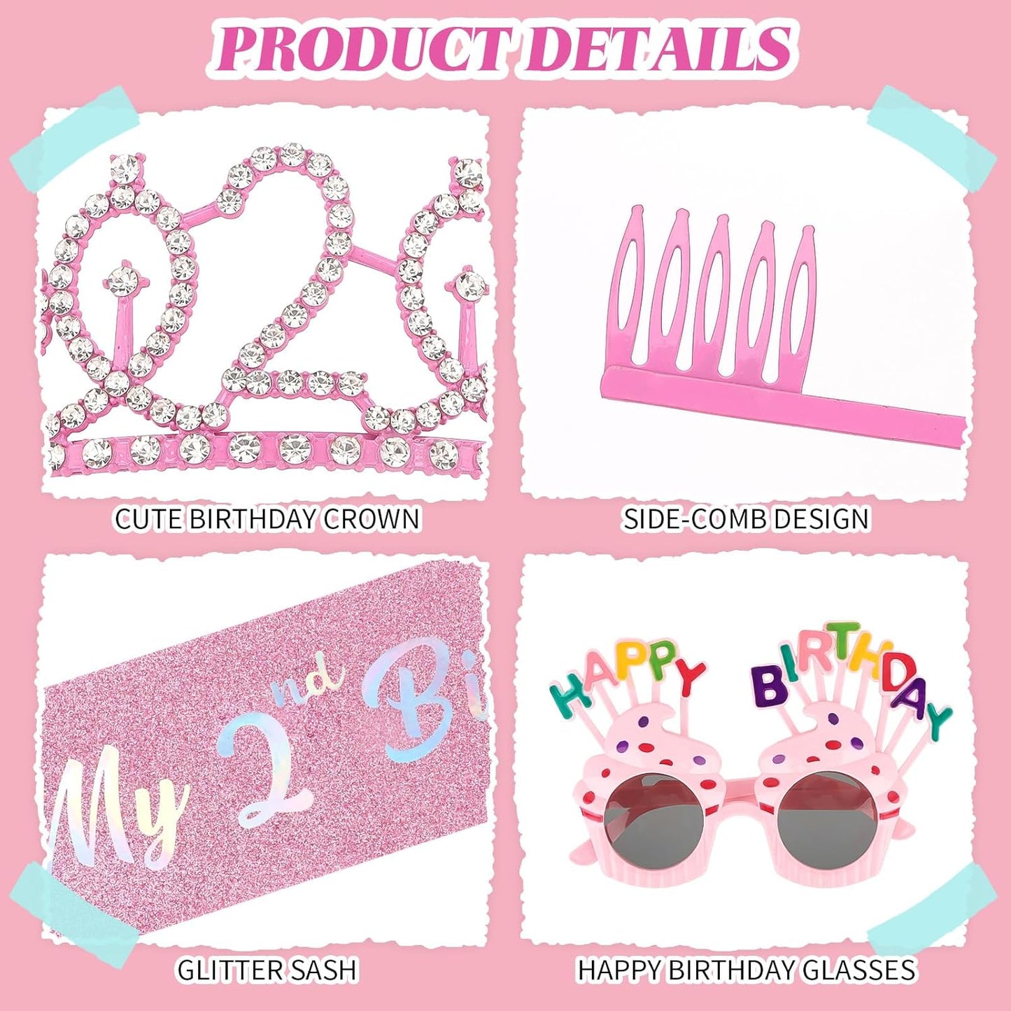YARIEW 3rd Birthday Decorations, 3rd Glitter Purple Sash and Crown Kit with Happy Birthday Sunglasses, Tiara Princess Crown and Sash Party Outfit Accessory