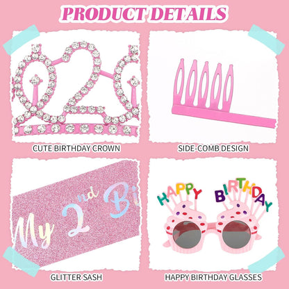 YARIEW 3rd Birthday Decorations, 3rd Glitter Purple Sash and Crown Kit with Happy Birthday Sunglasses, Tiara Princess Crown and Sash Party Outfit Accessory