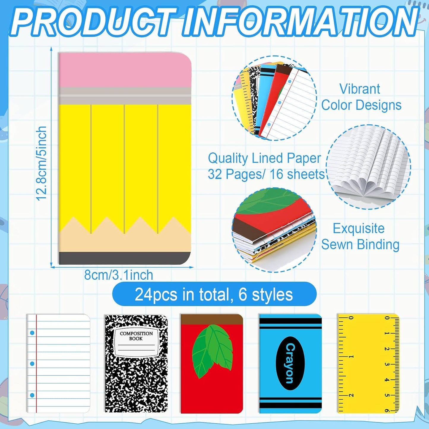 24 Pack Mini Hippie Groovy Notebooks Back to School Favors Small Pocket Size Retro Pink Blue Checked School Girl Notebooks for Students Teacher Appreciation Gift Employee Classroom Prize 5x3 Inch