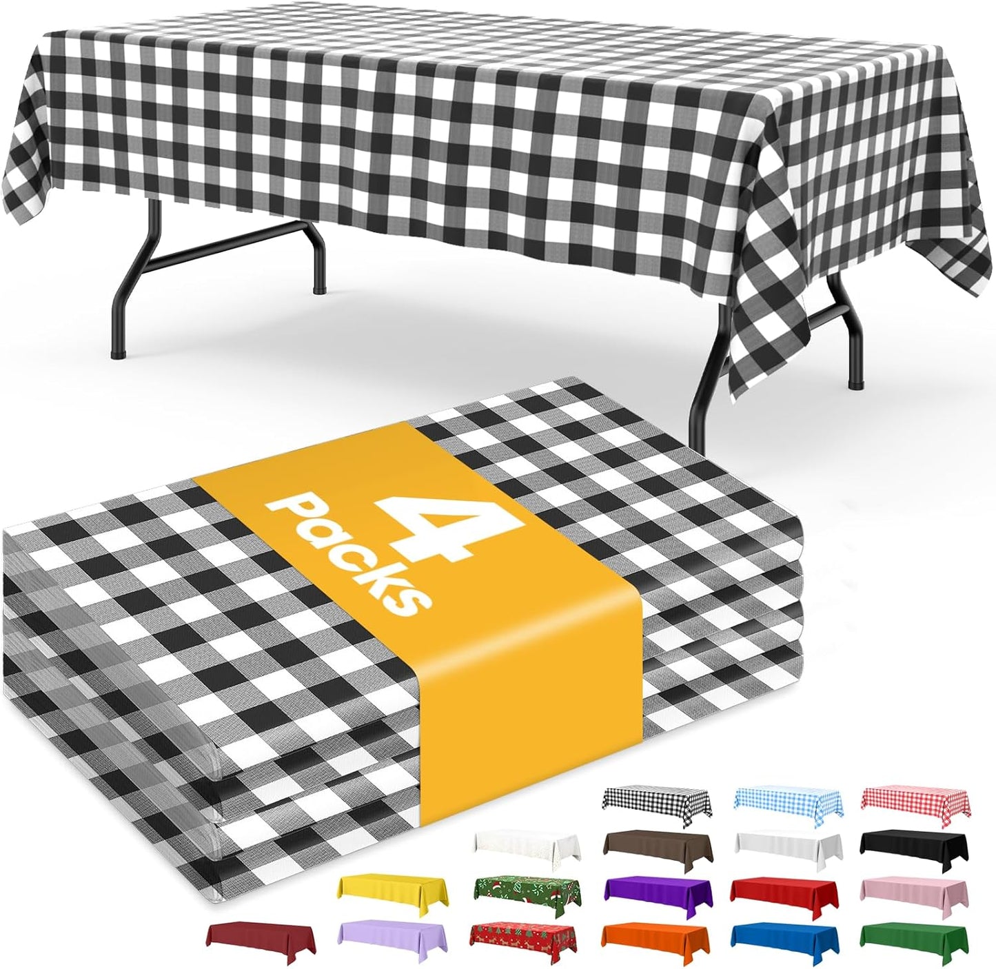 Niuara White Plastic Table Cloth - 4 Pack 54" × 108" Rectangle Disposable Tablecloths for 6FT Tables, Table Cover for Party, Holiday & Gathering Use