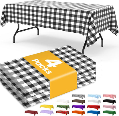 Niuara White Plastic Table Cloth - 4 Pack 54" × 108" Rectangle Disposable Tablecloths for 6FT Tables, Table Cover for Party, Holiday & Gathering Use