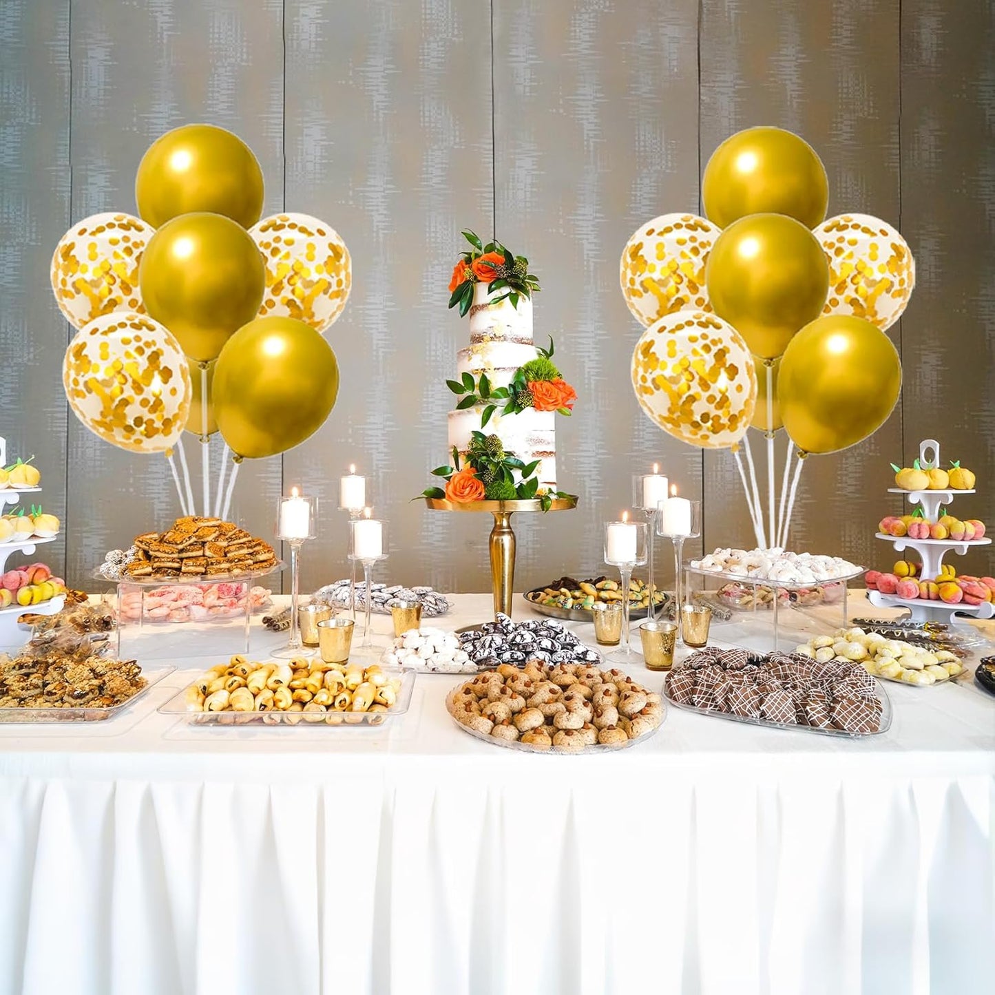 6 Set Balloon Stand Kit for Table Centerpieces With Balloon and Base Party Decorations for Birthday Wedding Retirement Graduation Baby Shower (Black Gold)