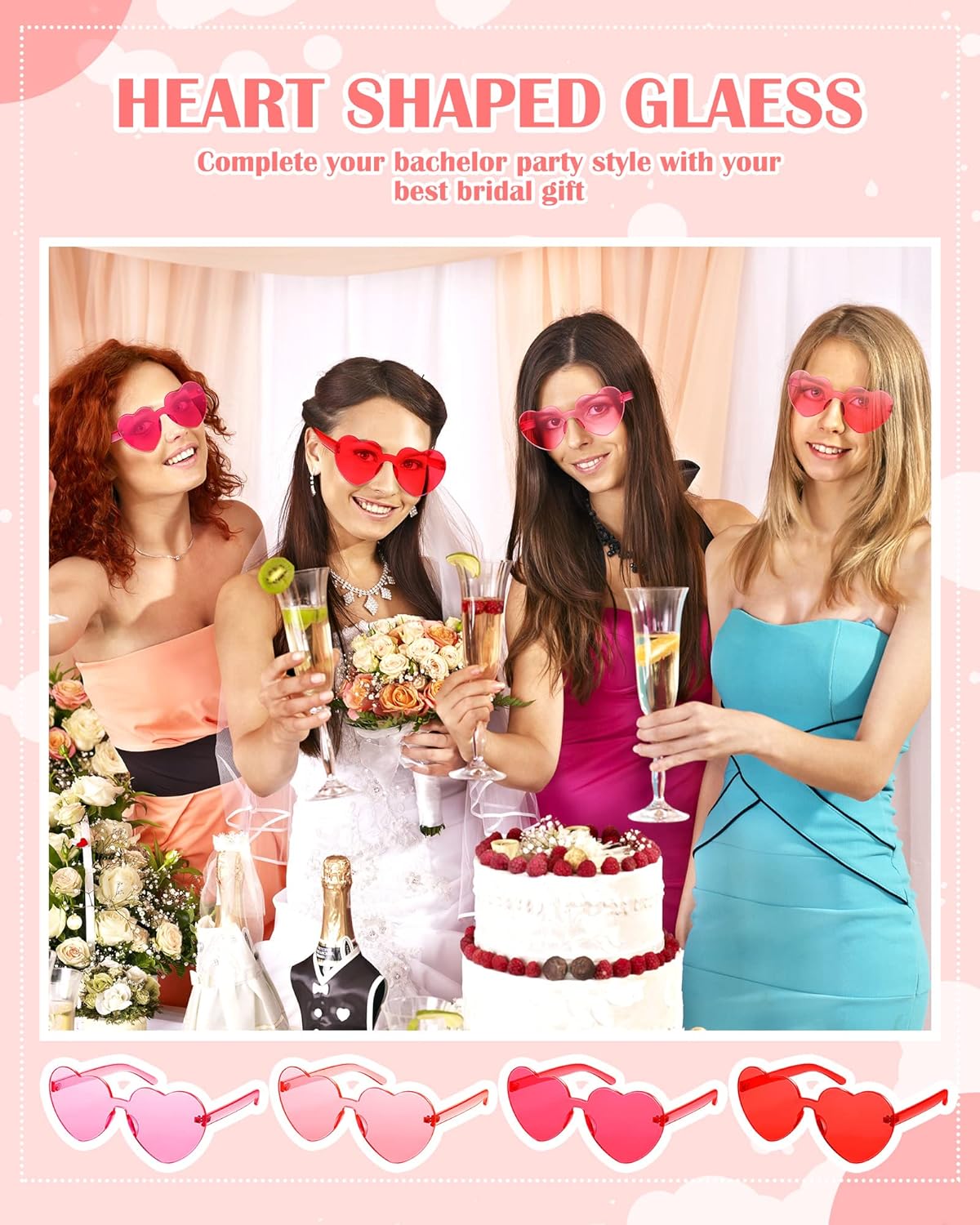 Photect 12 Pair Heart Shaped Sunglasses Neon Color Transparent Heart Glasses for Women Party Favor
