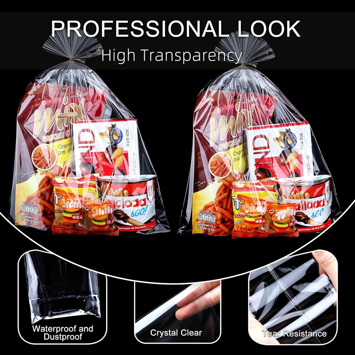 Clear Candy Bags 100pcs 6X10 Cellophane Treat Bag Party Favor Goodie Cake Pop Gift Apple Cello for Gift Baskets Bakery Cookie with Ties