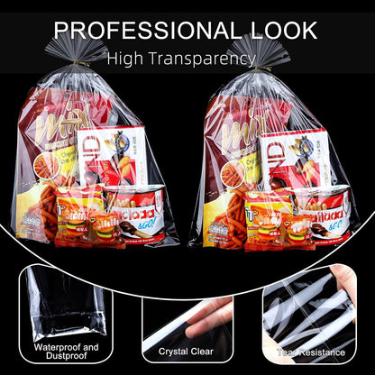 Clear Candy Bags 100pcs 6X10 Cellophane Treat Bag Party Favor Goodie Cake Pop Gift Apple Cello for Gift Baskets Bakery Cookie with Ties