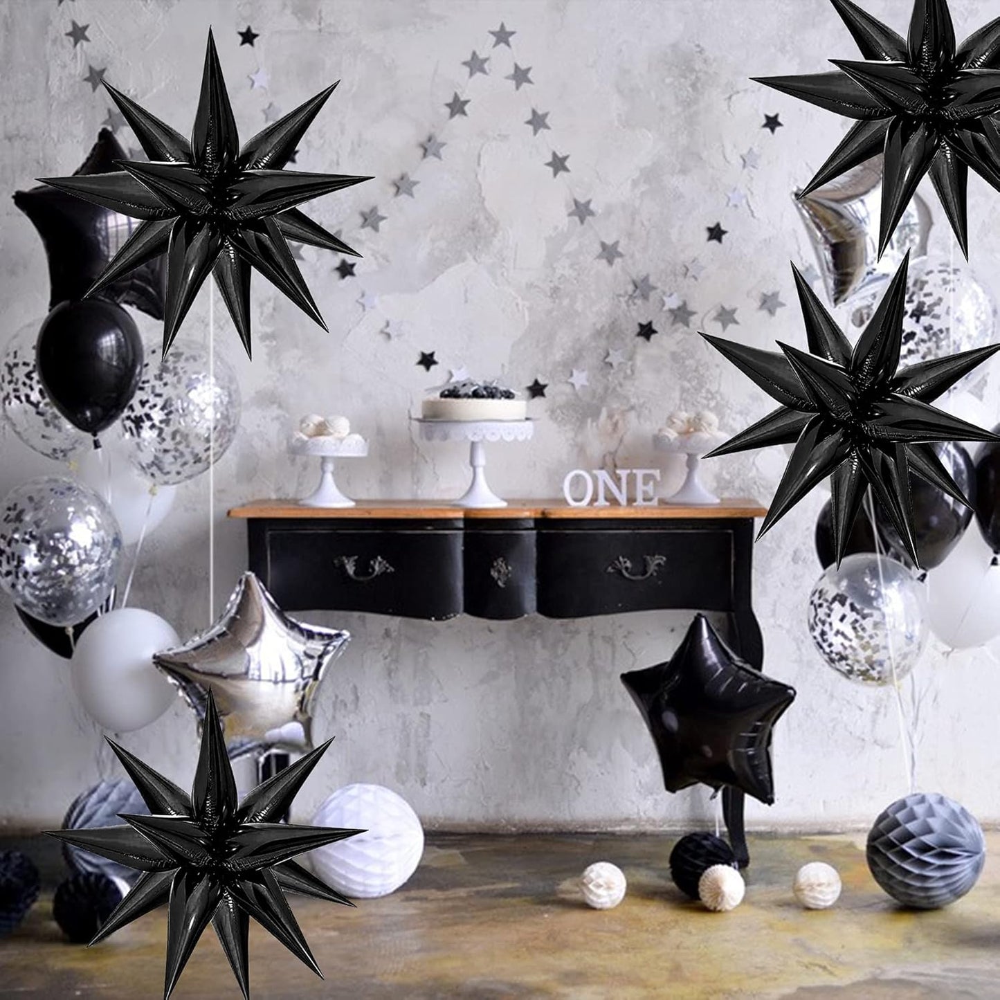 ZAKVOOR 60 Pcs Star Balloons 12 Spike Foil Explosion Party Decoration Balloons for Christmas New Year Eve Birthday (Silver)