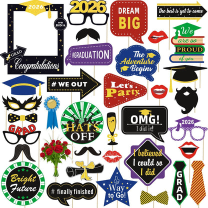 36pcs Graduation Photo Booth Props, Grad Photo Props, Graduation Decorations Class of 2026, 2026 Photo Booth Props Set for Graduation Party Favors Supplies Decorations, 2026 Grad Party Pose Signs