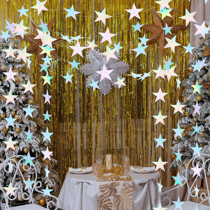 Spakon 65 Feet Glitter Star Paper Garland Banner Hanging Decoration Star Streamers Double Side 2026 Graduation Decorations for Wedding Birthday Festival New Year Party Decoration (Gold)