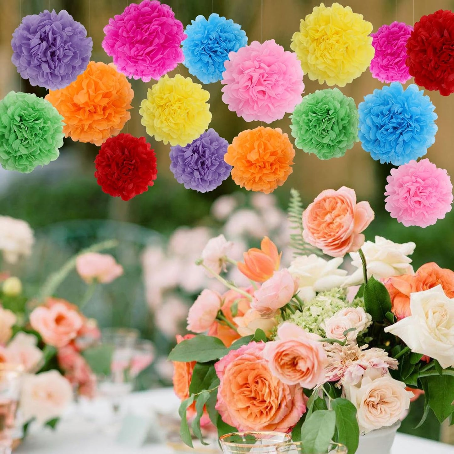BestoFun 16 PCS Sage Green Party Decorations Tissue Paper Flowers Christmas Party Decors Hanging Pom Poms Decorations for Xmas New Year Winter Holiday Decorations