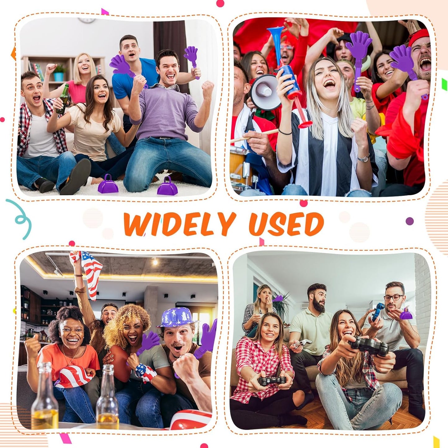 24 Pcs Hand Clappers and Metal Cowbells Noise Makers Cheering Clappers Cow Bells Handle Cheers Dance Basketball Football Noise Makers Sporting Events Graduation School Sports Party (Purple)