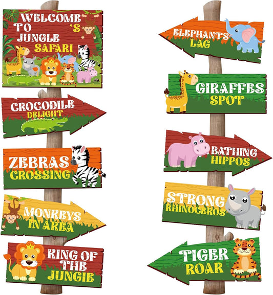 20 Pieces Safari Party Sign Welcome to Jungle Safari Theme Party Decorations Wild Animal Directional Signs for Classroom Zoo Wild Animal Birthday Decoration Supplies