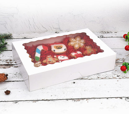 Tcoivs 20-Pack Bakery Boxes with Window, 12" x 8" x 2.5", Large White Cookie Boxes, Auto-Popup Treat Boxes for Pies, Cakes, Muffins, Donuts and Pastries