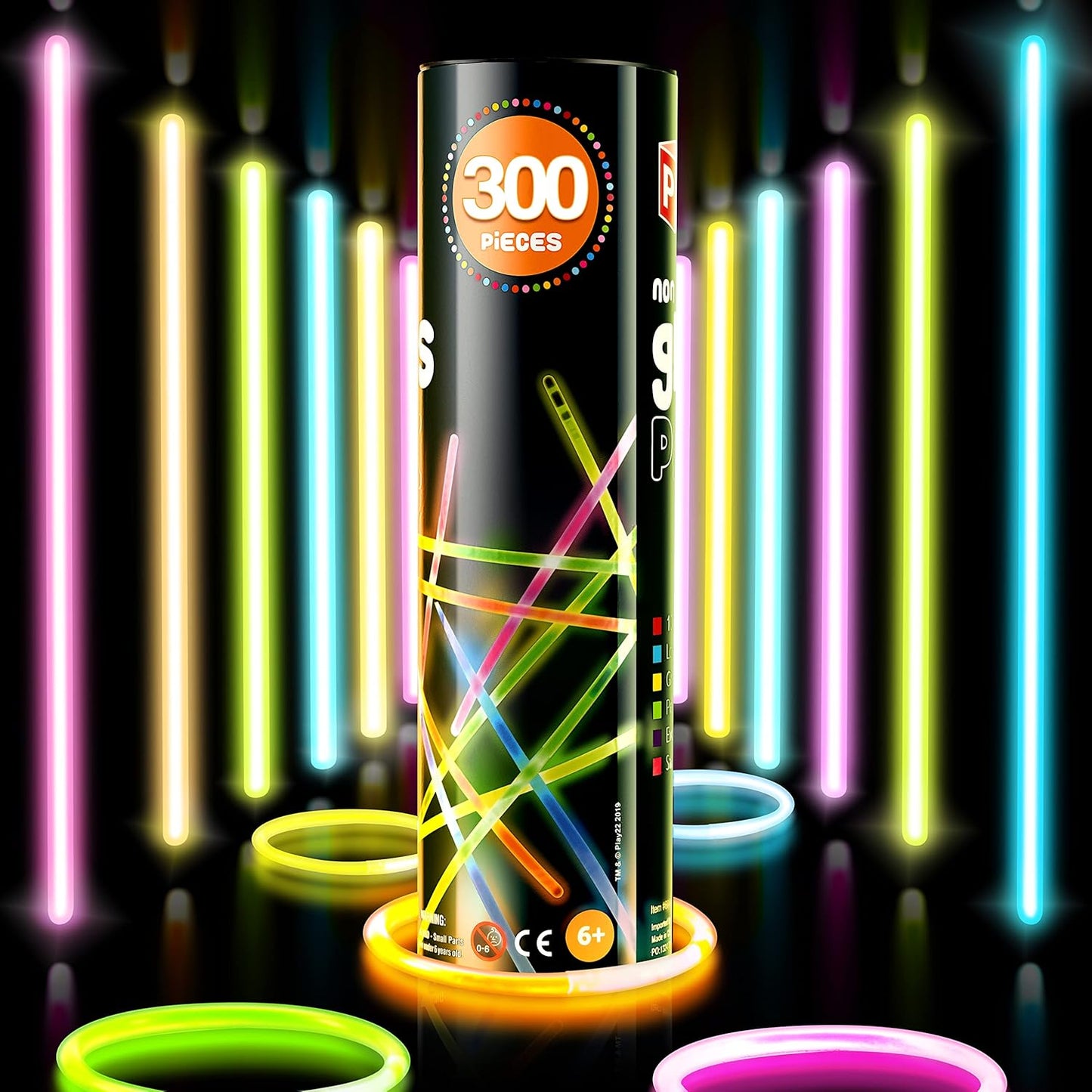Play22 100pk Ultra Bright Glow Sticks Bulk Party Favors - 8" Premium Glow in the Dark Party Supplies, Neon, Easter, Halloween Party Decorations Glow Necklaces and Bracelets for Kids or Adults