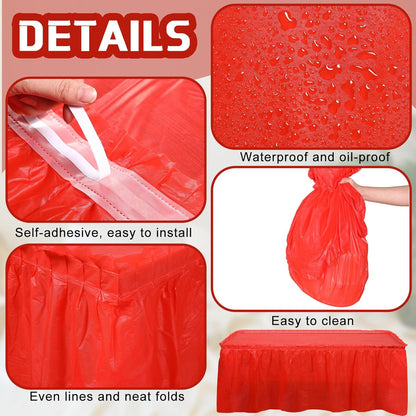 Oudain 6 Pcs Plastic Table Skirts and Stainproof Table Cloths 54 x 108 in Plastic Ruffle Tablecloth 168 x 29 Inches Disposable for Wedding Baby Shower Valentine Spring Easter Party(White)