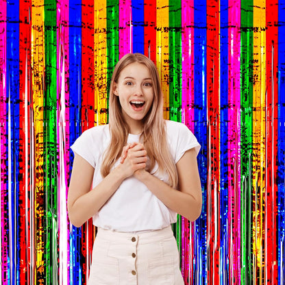 Voircoloria 3 Pack 3.3x8.2 Feet Gold Foil Fringe Backdrop Curtains, Tinsel Streamers, Fringe Backdrop for 2025 New Years Eve, Graduation, Birthday, Baby Shower, Gender Reveal, Disco Party - Colors A