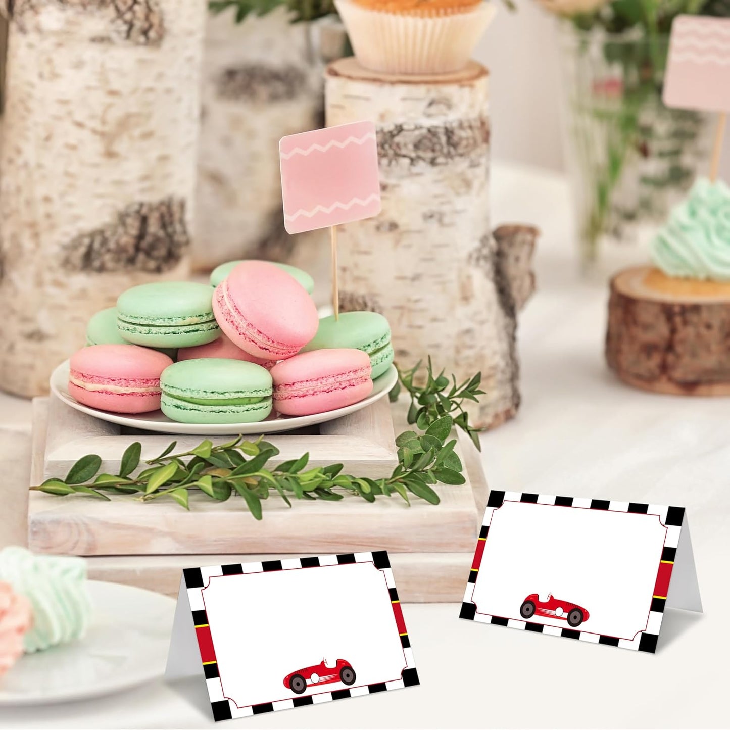 Table Place Cards, Race Car Place Cards for Table Setting, Racing Car Themed Tent Style Food Name Labels, Receptions Parties Events Celebrations Fill-in Place Cards, 25 Pack -09