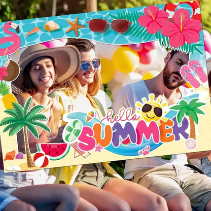 Hawaiian Photo Booth Props,Pool Party Decorations Summer Photo Booth Prop Summer Party Supplies Tropical Beach Party Selfie Props for Luau Summer Decor