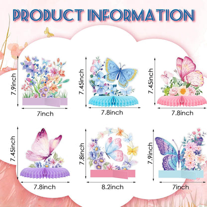 Epakh 10 Pieces Butterfly Centerpieces for Tables Butterfly Birthday Party Decorations Spring Honeycomb Table Centerpiece Spring Flower Theme Party Supplies for Birthday Baby Shower Decor