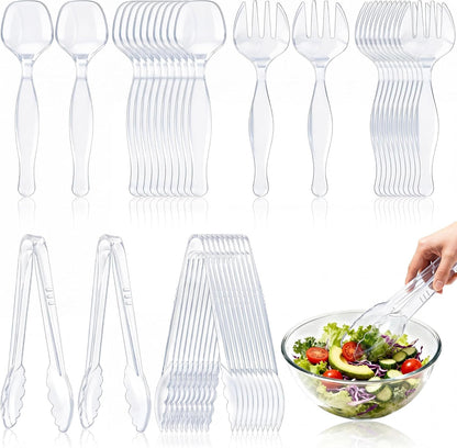 36Pcs Disposable Plastic Serving Utensils Set, 12 Black Spoons, 12 Forks, 12 Tongs, 9-Inch for Party Buffet Catering Events, Heavy Duty and Ergonomic Design