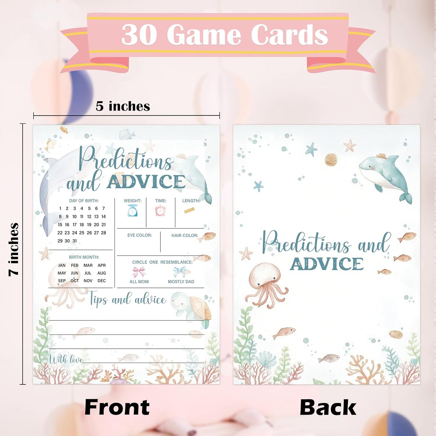 Under The Sea Baby Shower Bingo Game, Pack of 30 Game Cards, Sea Creatures Ocean Shower Game, Gender Reveal Party Decorations, Gender Neutral - KR77