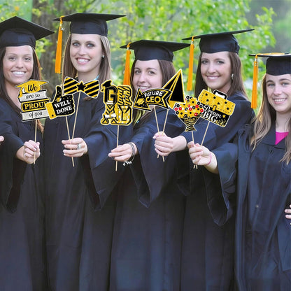 2026 Graduation Photo Booth Props & Selfie Frame Set, 30Pcs Black Gold Congrats Grad Party Photo Props with 1Pc Selfie Frame for Class of 2026 Graduation Decorations Party Supplies Gifts