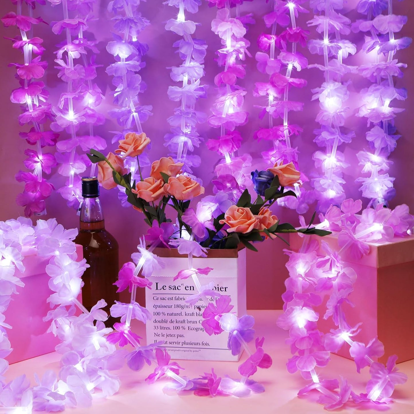 Sherr 24 Pcs LED Leis Light Up Purple and Gold Hawaiian Flower Necklaces, Graduation 2026 Party Supplies, Class of 2026 Leis for Beach Wedding Luau Glow Party Favors