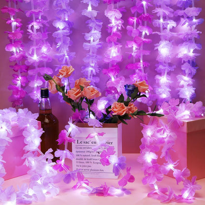 Sherr 24 Pcs LED Leis Light Up Purple and Gold Hawaiian Flower Necklaces, Graduation 2026 Party Supplies, Class of 2026 Leis for Beach Wedding Luau Glow Party Favors