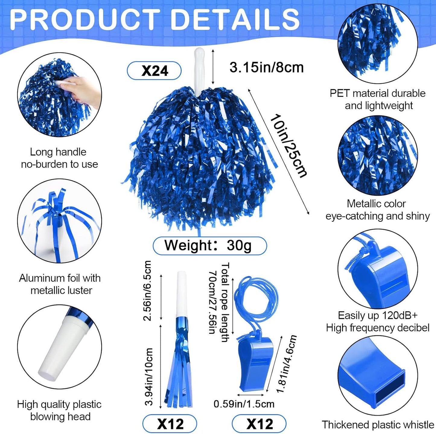 Yunsailing 96 Pcs Homecoming Noisemakers Team Spirit Accessories for Game Day Include Hand Clappers Cheerleading Pom Pom Thunder Stick Cheer Party Blower Plastic Whistle for Sport Fans(Gold)