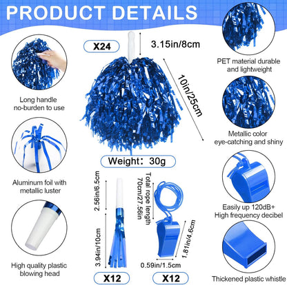 Yunsailing 96 Pcs Homecoming Noisemakers Team Spirit Accessories for Game Day Include Hand Clappers Cheerleading Pom Pom Thunder Stick Cheer Party Blower Plastic Whistle for Sport Fans(Gold)