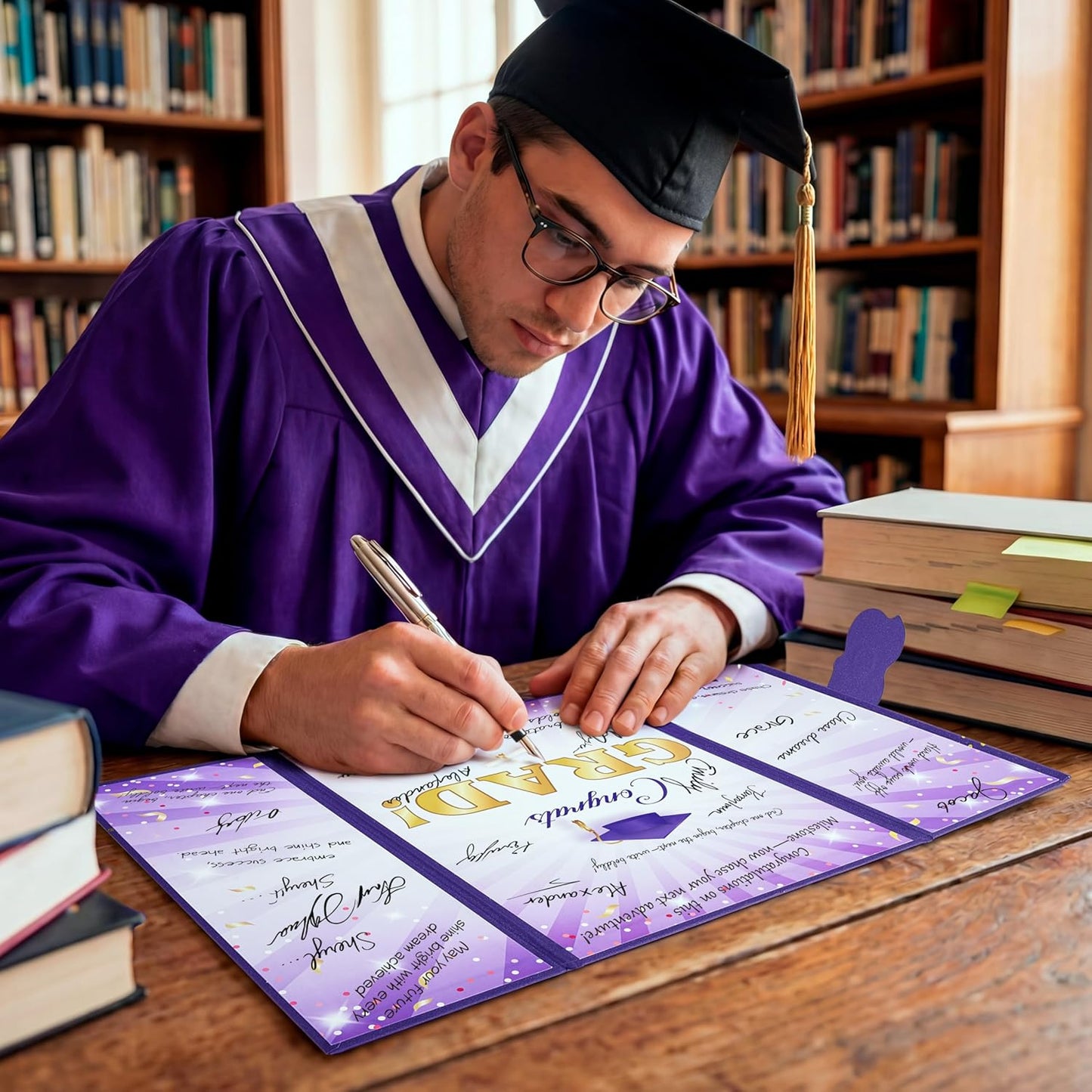 JOYIN 2026 Graduation Guest book Alternative, 12" Blue & Gold Graduation Party Decorations Signature Congrats, Class of 2026 Grad Card for High School College Grad Gift, Party Guest Signing Cardboard