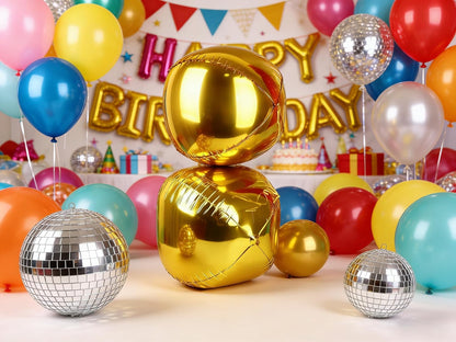 Metallic Gold Round Foil Balloons, 22" Large 4D Sphere Mylar Ball Balloons 6PCS, for Graduation Prom Birthday Wedding Anniversary Disco Party Decorations