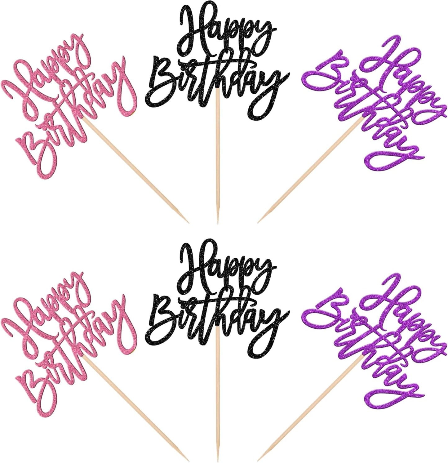 24 PCS Happy Birthday Cupcake Toppers Glitter Picks for Celebrating Anniversary Theme Party Cake Decorations Supplies Gold