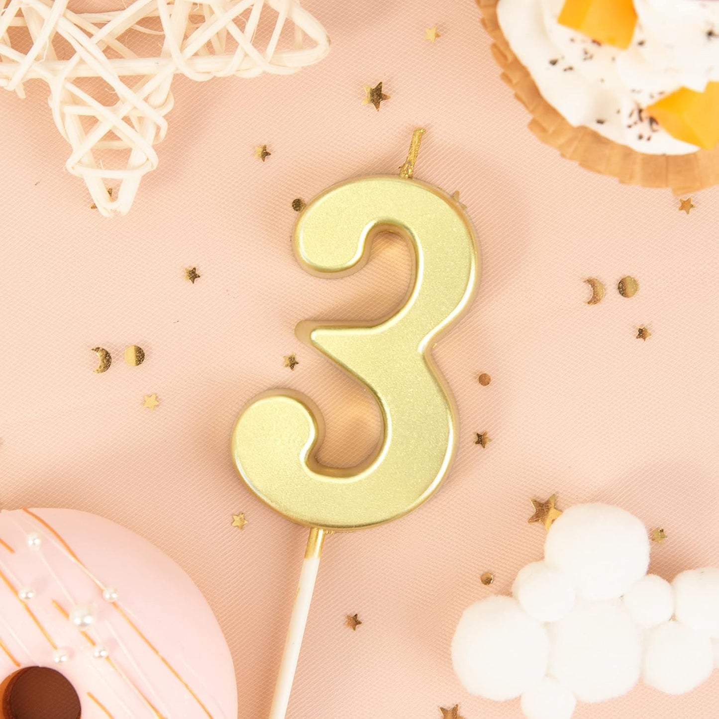 PHD CAKE 2.76 Inch Modern Gold 2 Number Birthday Candles, Gold Number Candles, Cake Number Candles, Party Celebration