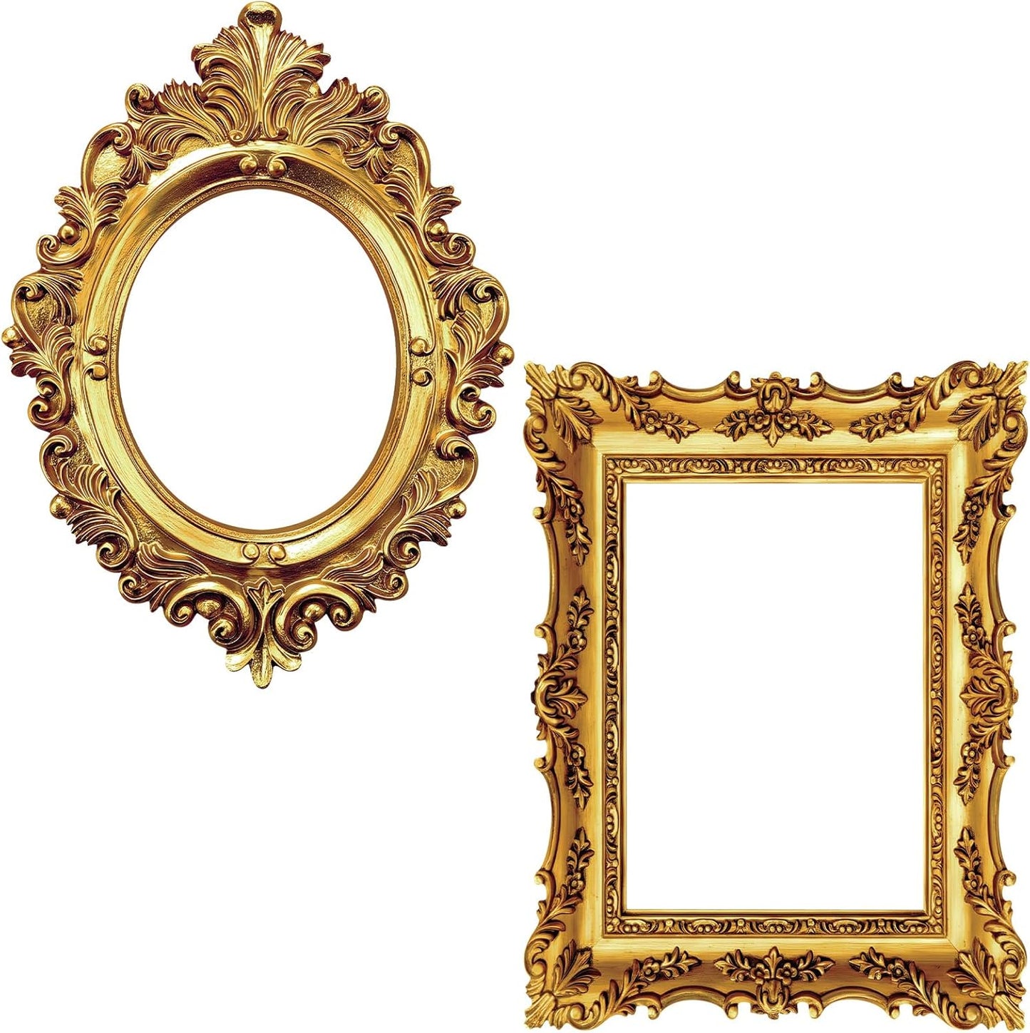 2 Pcs 32 x 24 Inch Large Photo Booth Props Gold Wedding Selfie Frame Vintage Photo Frame Picture Friends Selfie Props for Bachelorette Birthday 1920s Party Supplies, Rectangle and Oval