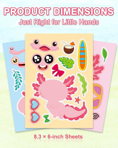Aowplc 36 Pcs Make-A-Face Sticker Sheets Kids Party Favors Mix and Match Stickers with Dinosaurs, Mermaids, Unicorns, Horses, Farm & Sea Animals for Parties, Birthdays, Classroom Activities & Crafts