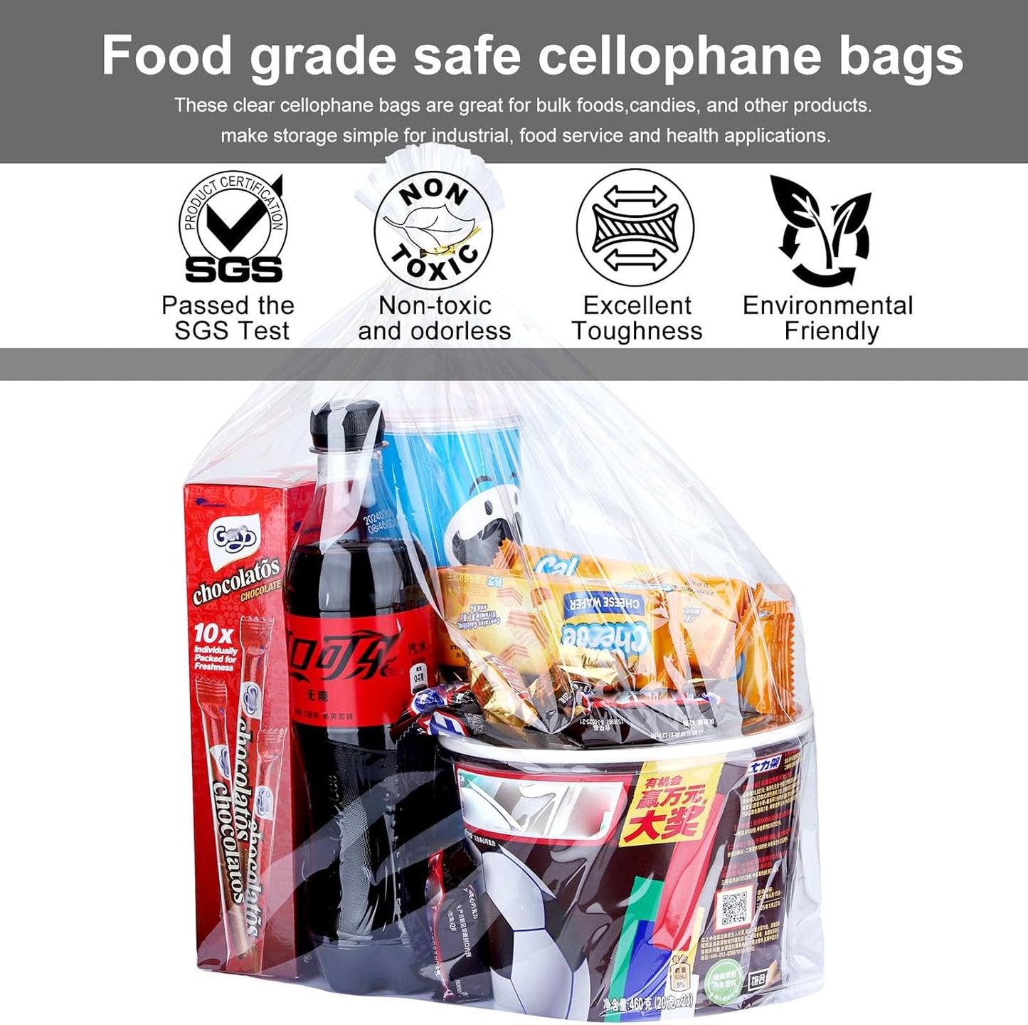 Clear Candy Bags 100pcs 6X10 Cellophane Treat Bag Party Favor Goodie Cake Pop Gift Apple Cello for Gift Baskets Bakery Cookie with Ties