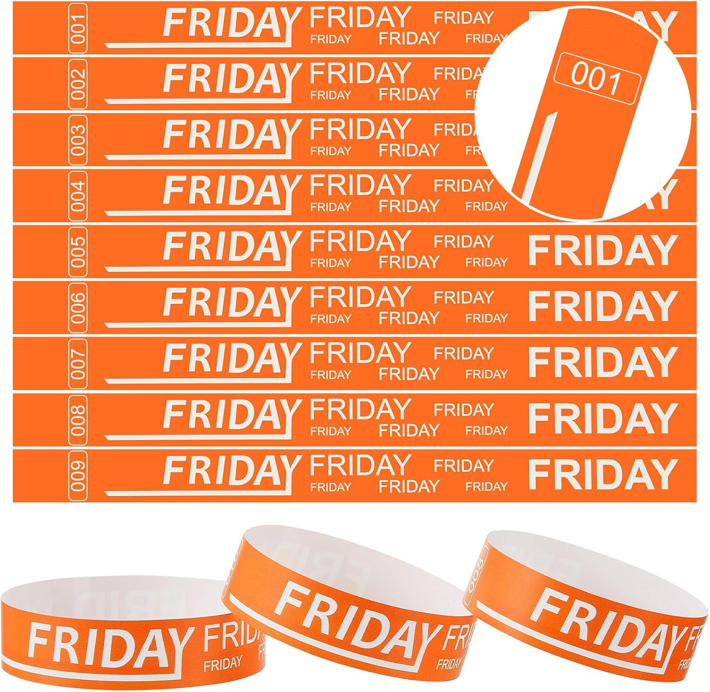 Henoyso 600 Pcs Saturday Paper Wristbands Event Admission Paper Bracelets Numbered Waterproof Party Armbands for Events Day of the Week(Red)