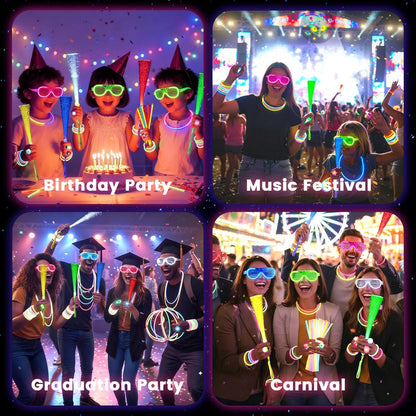 LovesTown 260PCS Glow in the Dark Party Supplies for Kids Adults, Light up Party Favors with LED Glasses Glow Sticks Bulk Finger Lights Light up Rings for Goodie Bags Fillers Raves Accessories