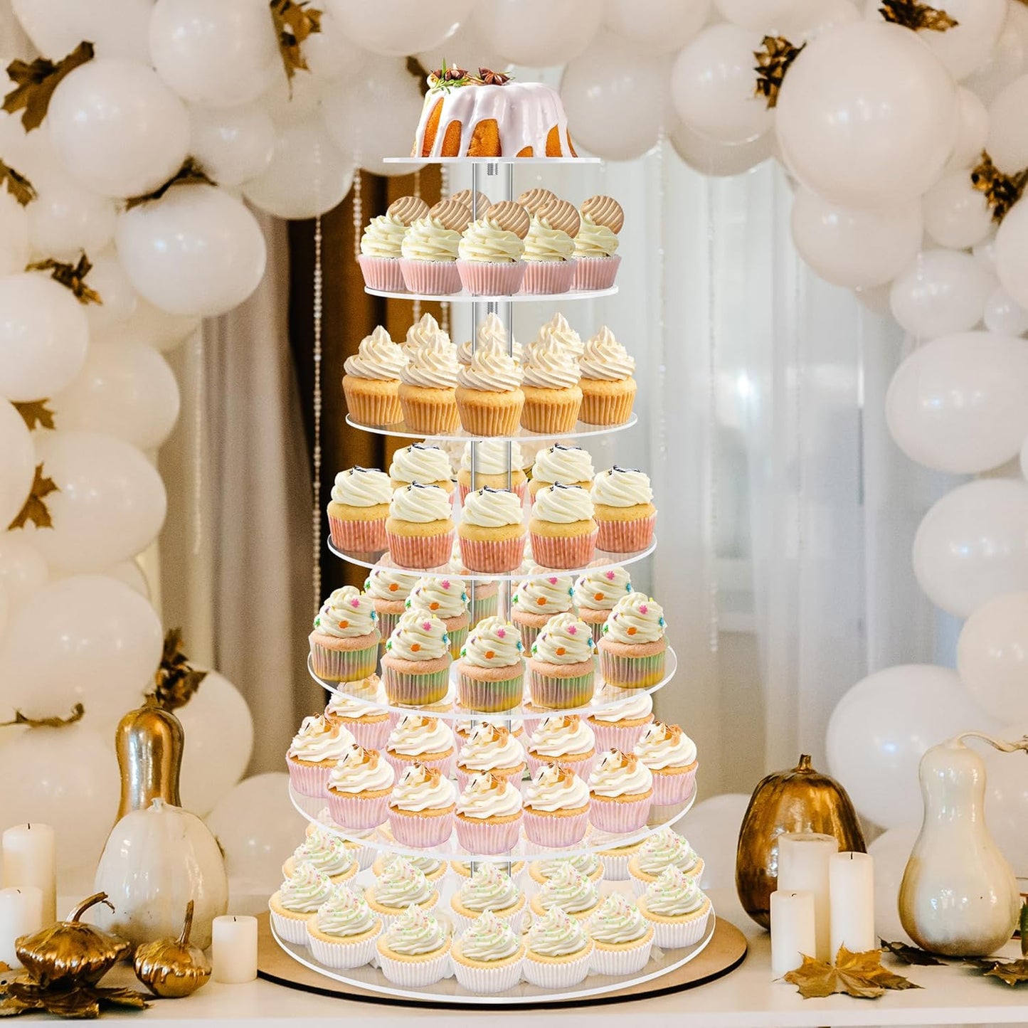 YestBuy Cupcake Stand, 6 Tier Large Cupcake Tower Display, Round Cupcake Holder, Acrylic Dessert Stand, Pastry Display Tree for Party, Wedding, Baby Shower