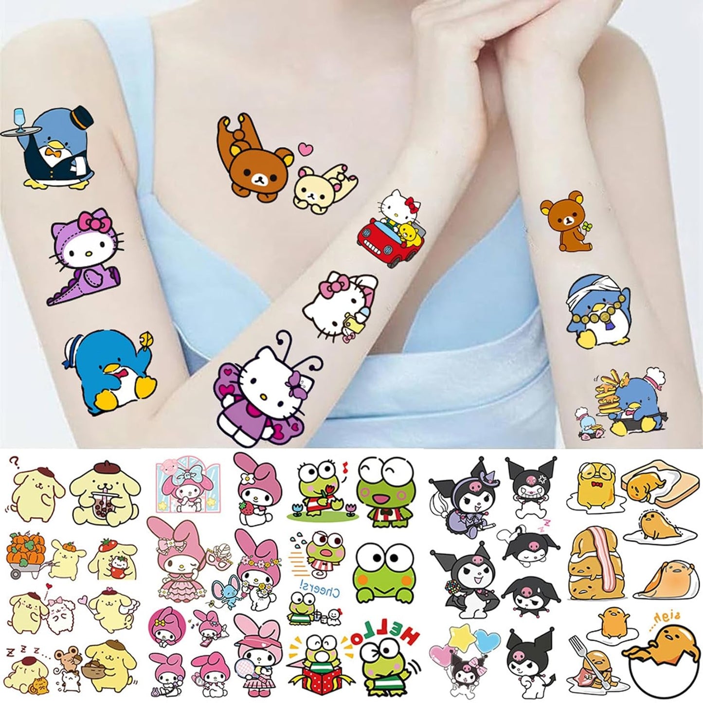 Cartoon My Melody Kuromi Cinnamoroll Pompompurin Keroppi Temporary Tattoos & Face Stickers,Party Favors,Tattoos Art Make up Deco BJHSL