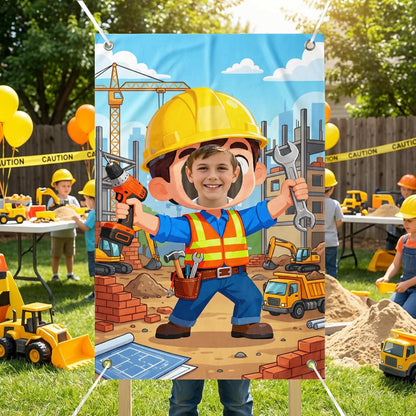 Serencatcher Engineer Party Decorations Photo Prop Backdrop 5x3.3ft Engineer Theme Cutout Backdrop Photo Booth Props Face in Hole Background Banner for Birthday Baby Shower Party Supplies Selfie Frame