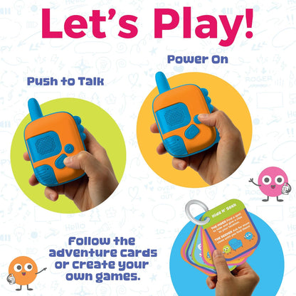 Walkie Talk-Along Scavenger Hunt & Adventure Set - 2 Rugged Walkie Talkies (1,000 ft Range) + 24 Mission Cards - Outdoor Backyard Games for Kids Ages 3+