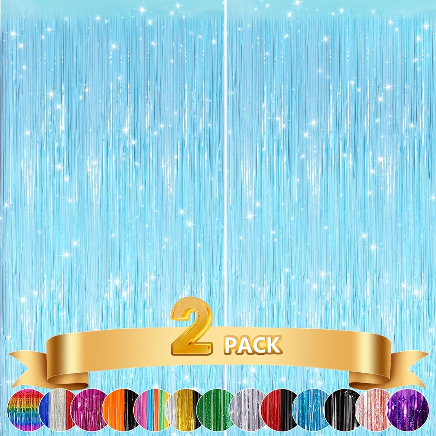 GCB 2Pack Black Metallic Tinsel Foil Fringe Curtains, Black Foil Curtain Backdrop, Photo Booth Props for Birthday Wedding Baby Shower Bachelorette Xmas Celebration Party Decorations Door Streamers