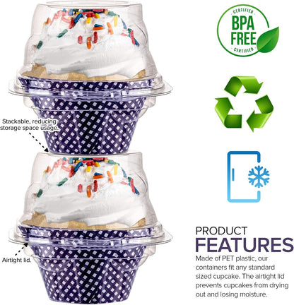 Stock Your Home Individual Cupcake Containers, 50 Pack, Cupcake Holder with Lid, Plastic Single Cupcake Container, Muffin Container, Stackable, BPA Free