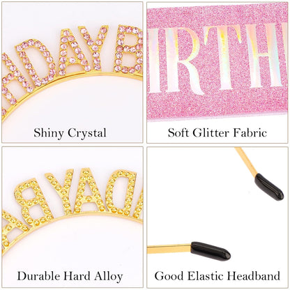 Aprince Birthday Baddie Sash and Tiara Crown for Women Girls Black Gold Happy Birthday Headband Accessiores Party Decorations