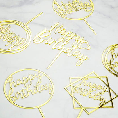 6-Pack Gold Cake Topper Set, Double-Sided Glitter, Acrylic Happy Birthday Cupcake Toppers, Birthday Decorations for Children or Adults.