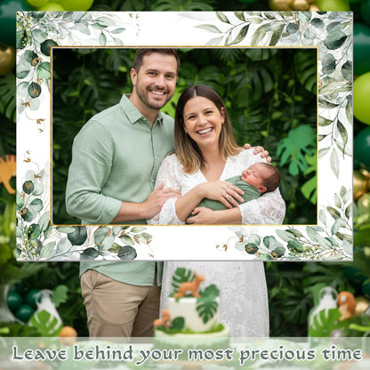 BreezeHug 32 x 24 Inch Large Wedding Photo Booth Props Frame DIY PVC Cutouts Photo Booth Selfie Frame for Wedding Bridal Shower Baby Shower Anniversary Party Supplies Decorations(Eucalyptus)