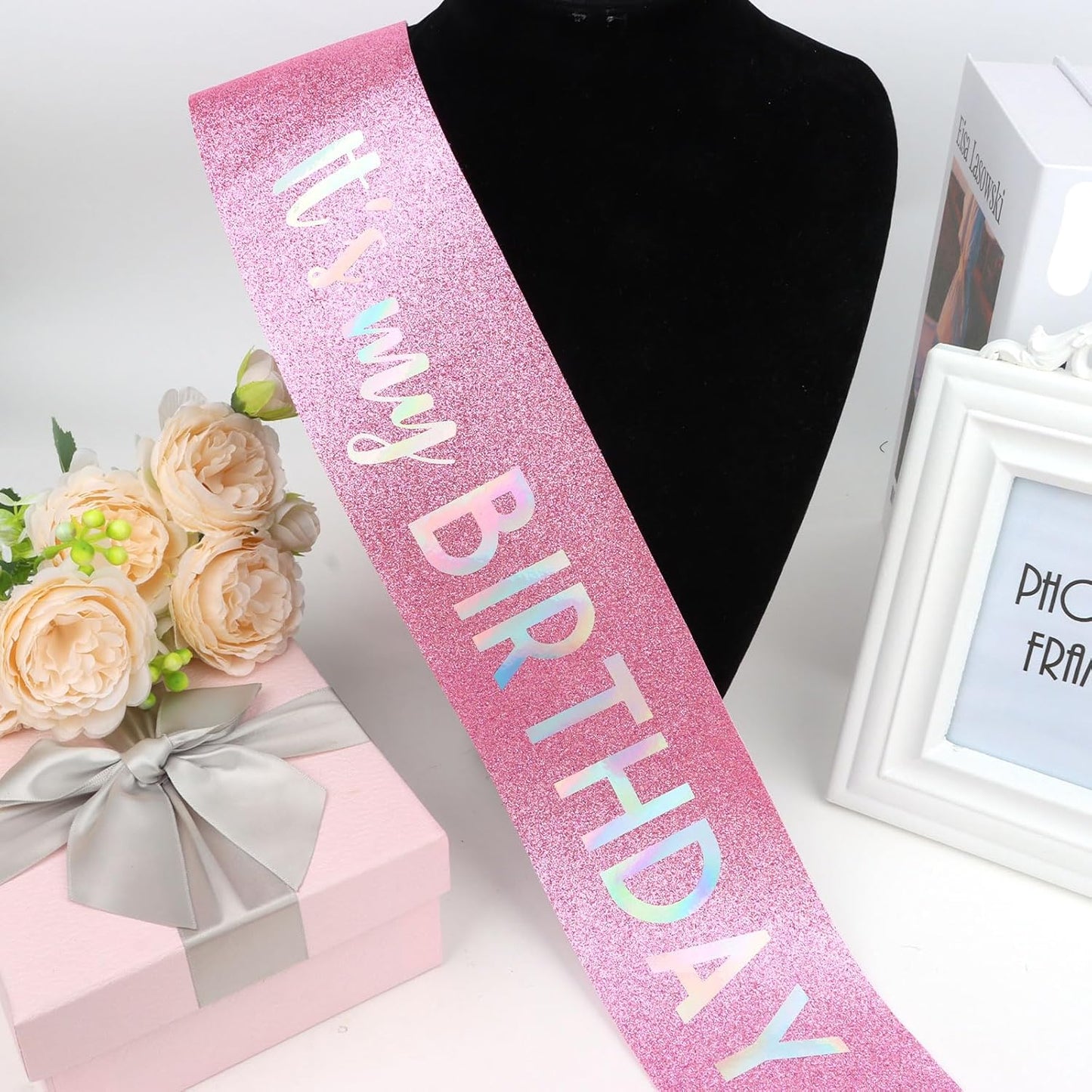 It's My Birthday Sash Black Glitter Sash with Hot Pink Foil Happy Birthday Decorations for Women Girls Men Boys Black Party Decorations