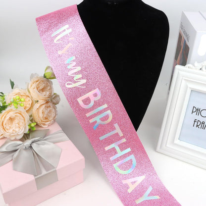 It's My Birthday Sash Black Glitter Sash with Hot Pink Foil Happy Birthday Decorations for Women Girls Men Boys Black Party Decorations