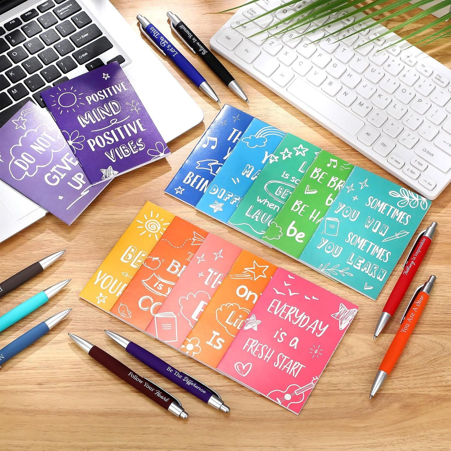 Yeaqee 72 Pcs Motivational Pens Notepads Gifts Set Inspirational Quote Ballpoint Pen Small Notebook Mini Journal Bulk Present Idea for Teacher Coworker Gifts Women Office School(Inspiring)